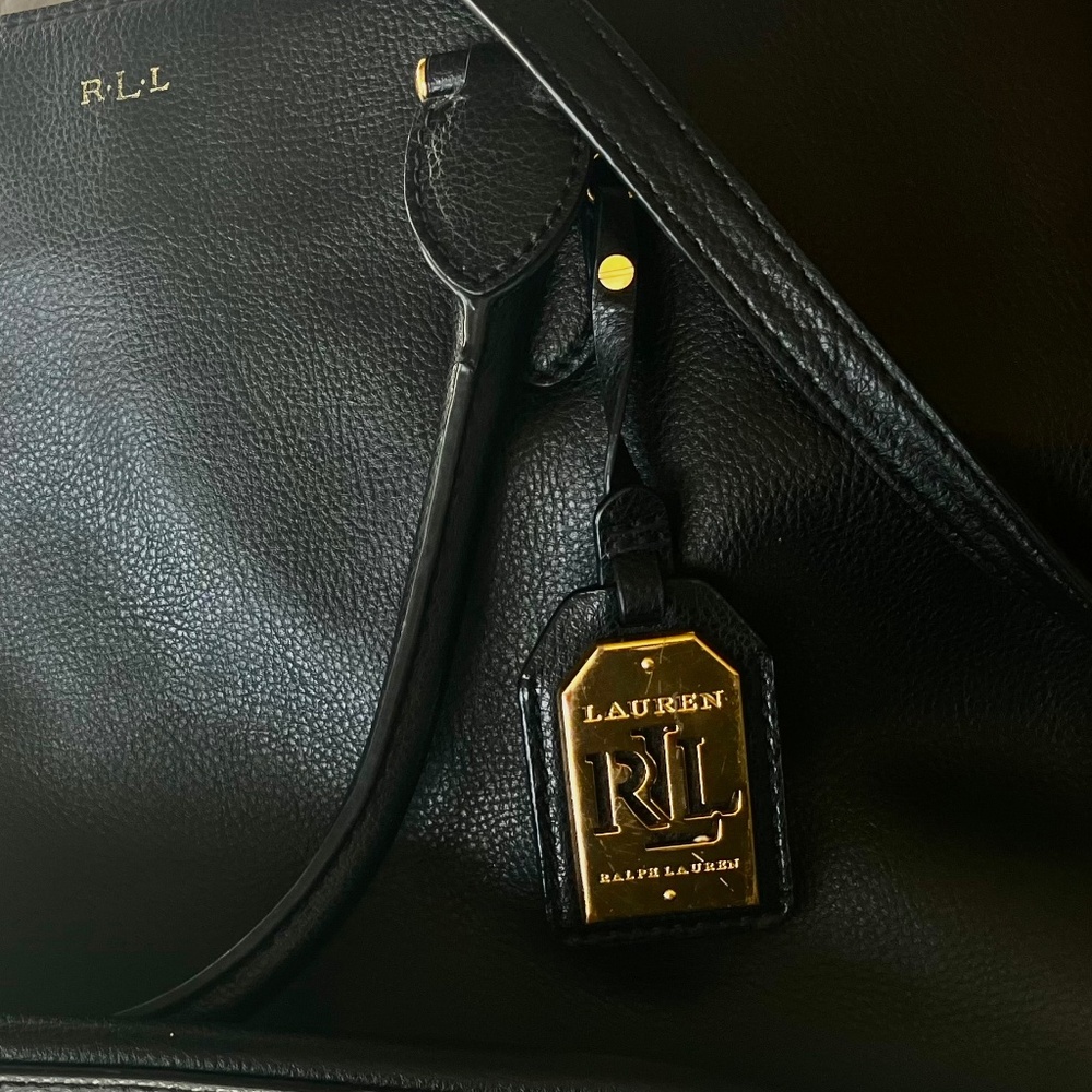 Ralph Lauren Large Black Vintage Pebbled Leather Lauren Bag